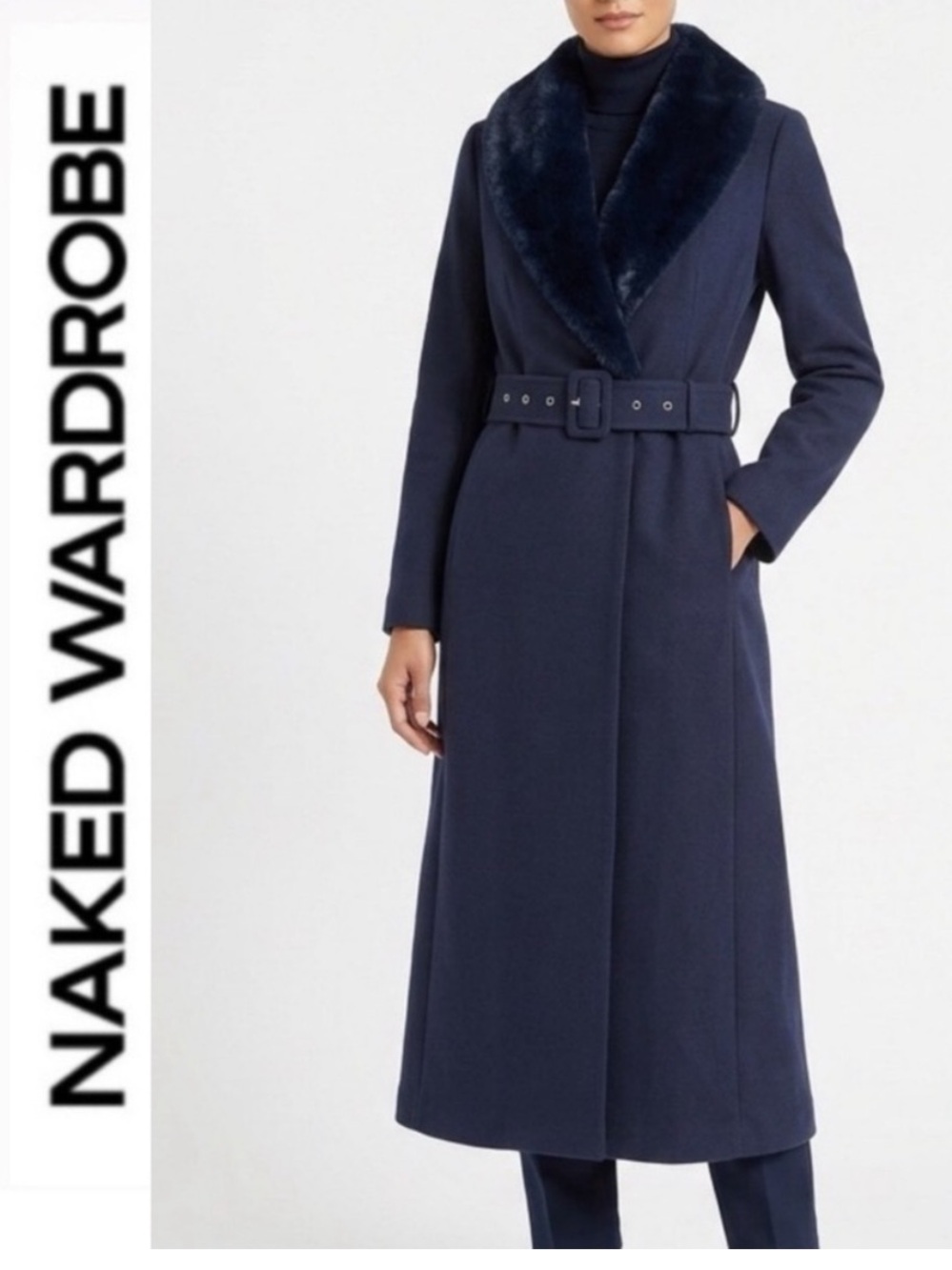 Naked Wardrobe 💙 The Statement trench coat in a deep navy blue~ small
